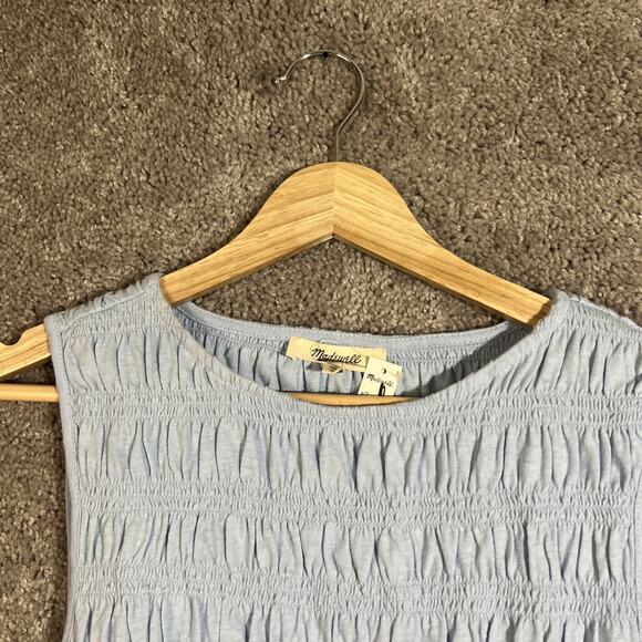Madewell Womens XS Light Blue Smocked Sleeveless Tank Top Linen Blend Blouse - Picture 5 of 10